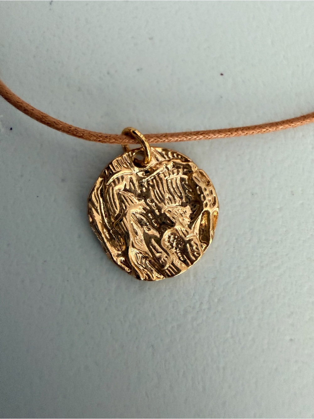 Gold Textured Round Pendant Necklace - Women Jewelry
